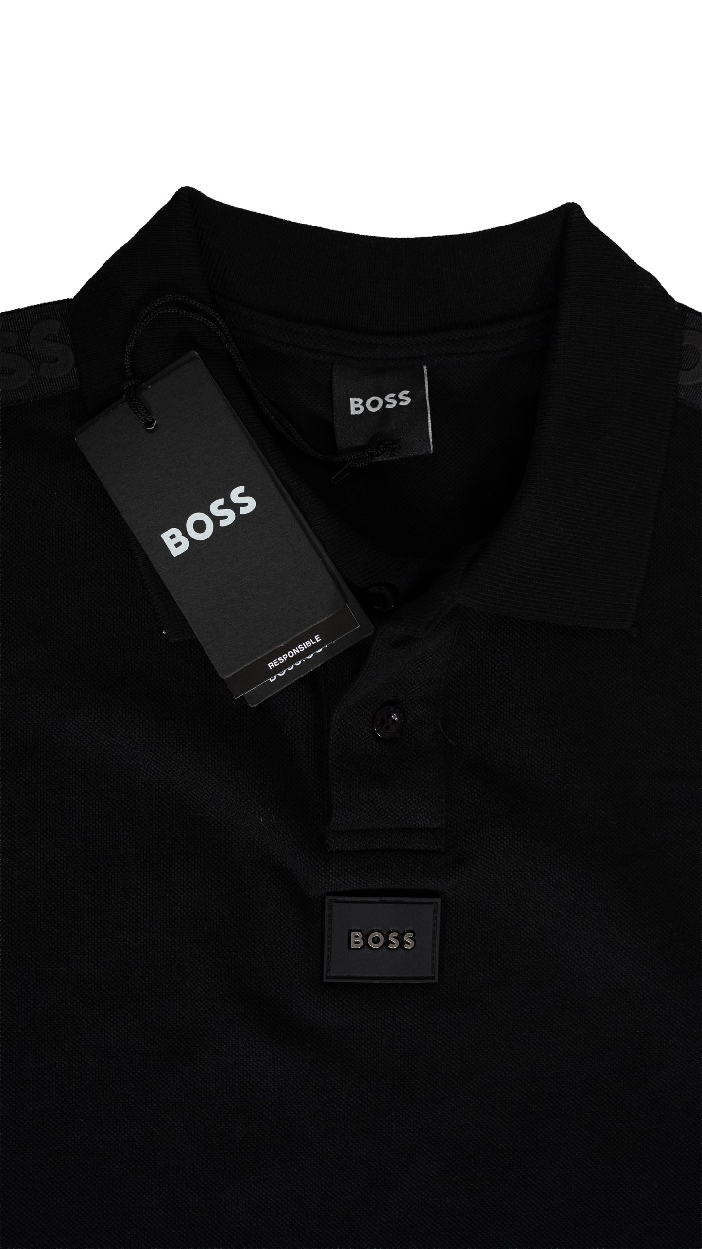 BOSS Crna Majica na Kragnu sa Textom na Rukavu
