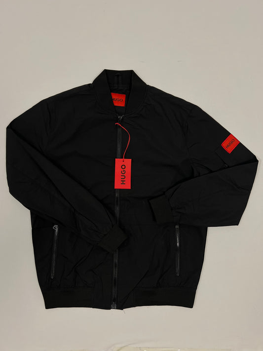 HUGO Crna Bomber Jakna sa Box Logom na Rukavu
