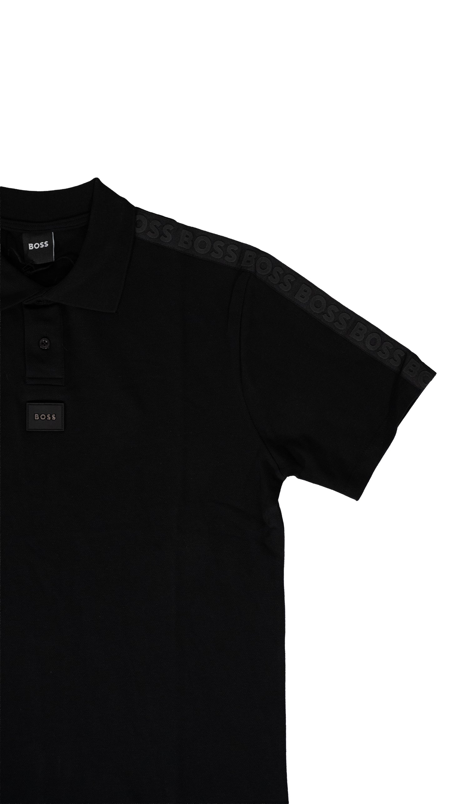 BOSS Crna Majica na Kragnu sa Textom na Rukavu