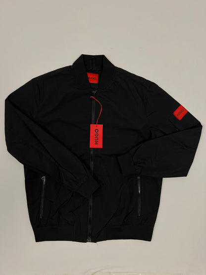 HUGO Crna Bomber Jakna sa Box Logom na Rukavu