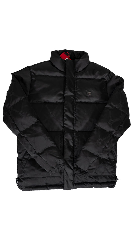 HUGO Crna Jakna sa Box Logom i All-Over Logo Printom