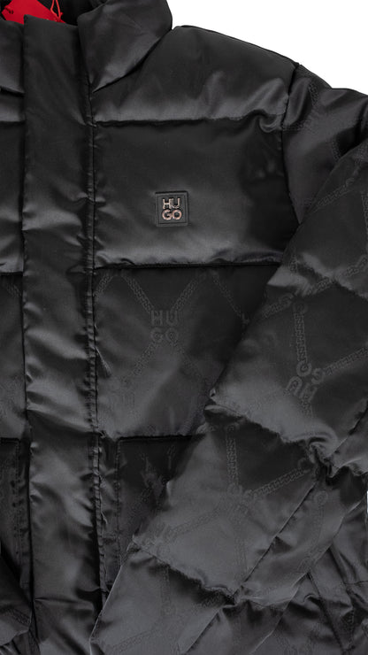 HUGO Crna Jakna sa Box Logom i All-Over Logo Printom