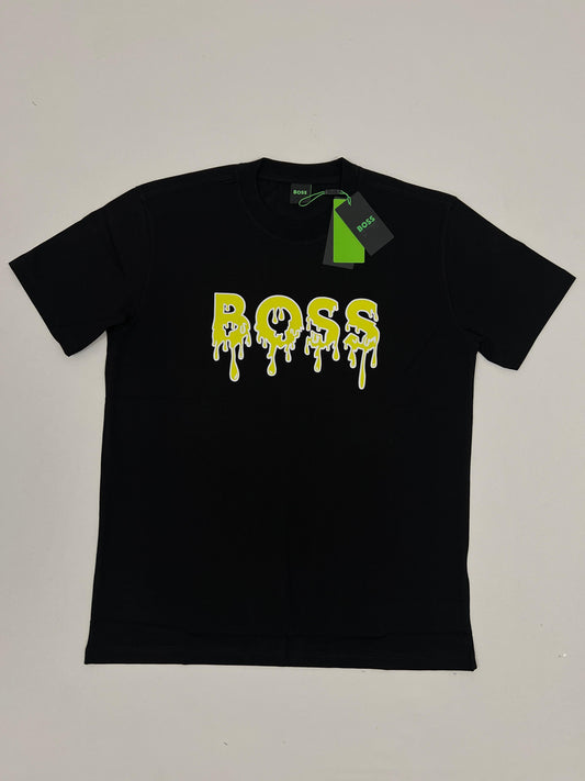 BOSS Crna Majica sa Velikim Neon Printom