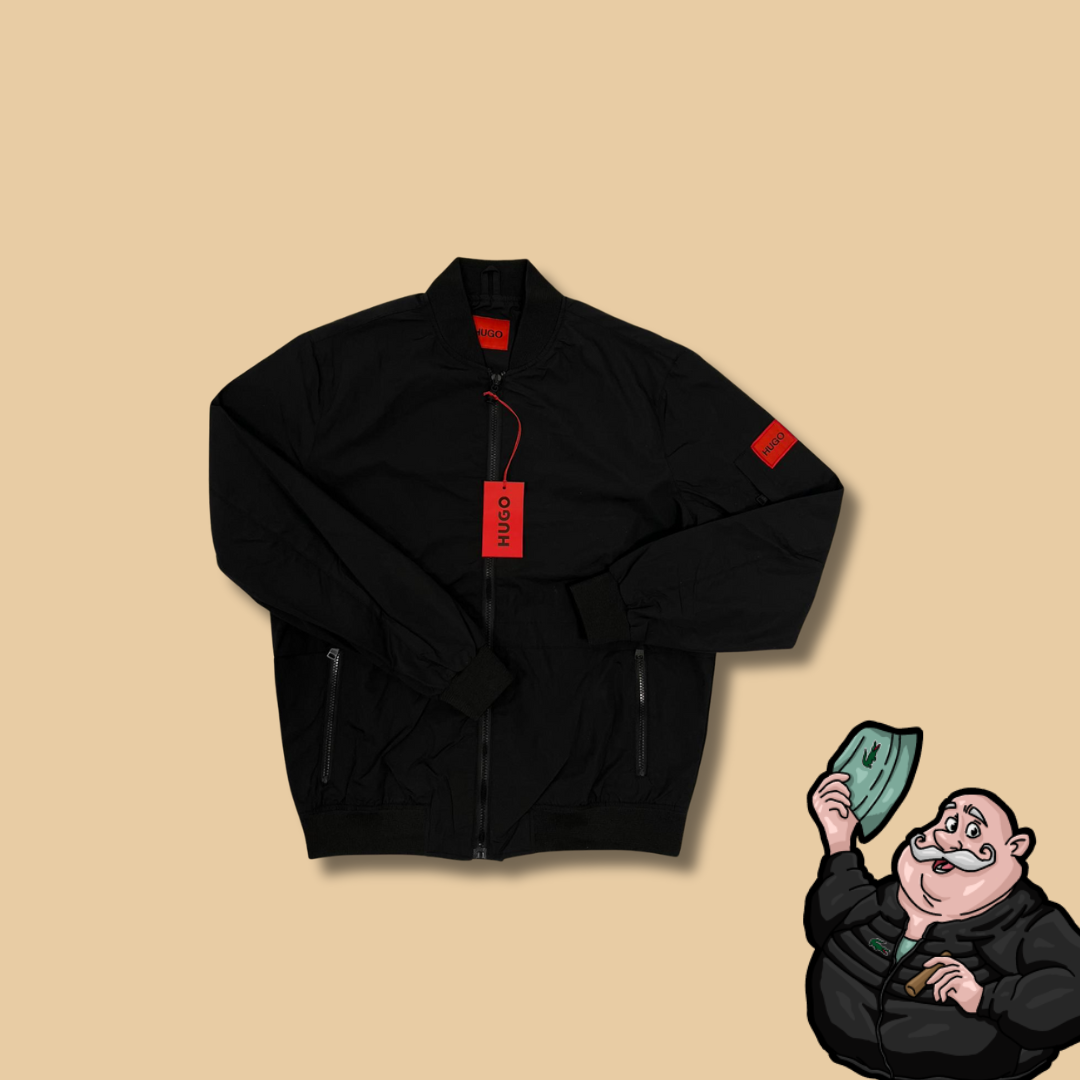 HUGO Crna Bomber Jakna sa Box Logom na Rukavu