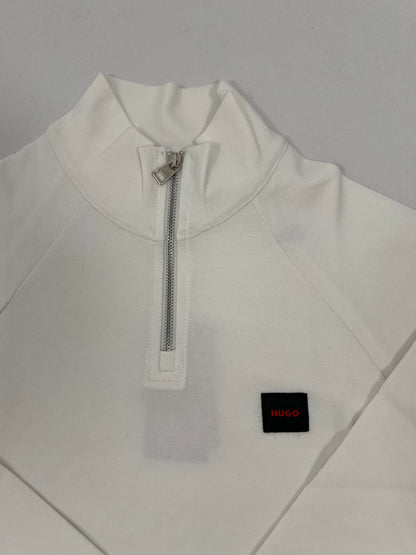 HUGO Beli Quarter-Zip Duks sa Crnim Box Logom
