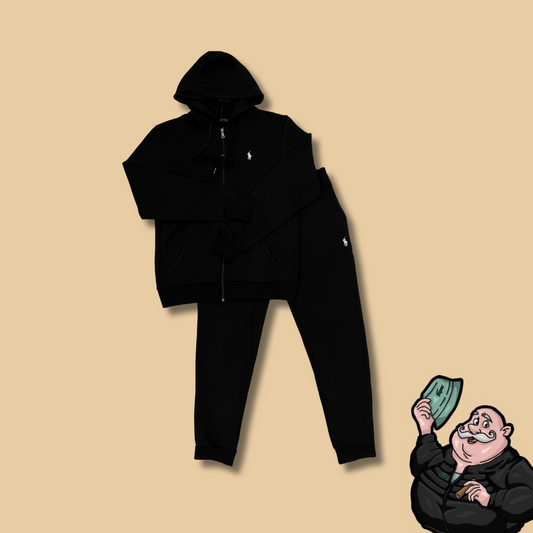 Polo Ralph Lauren Crni Full-Zip Komplet sa Belim Minimalistic Logom