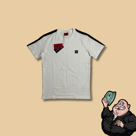 HUGO Bela Majica sa Crnim Linijama na Rukavu