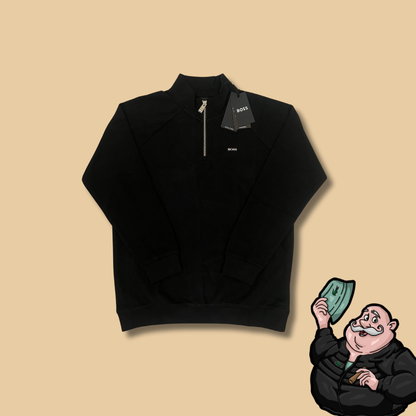 BOSS Crni Quarter-Zip Duks sa Minimalistic France Logom