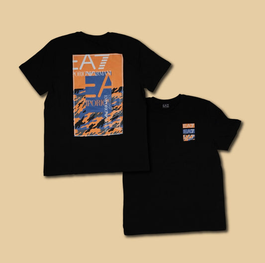 Emporio Armani EA7 Crna Majica sa Narandžastim Printom na Leđima