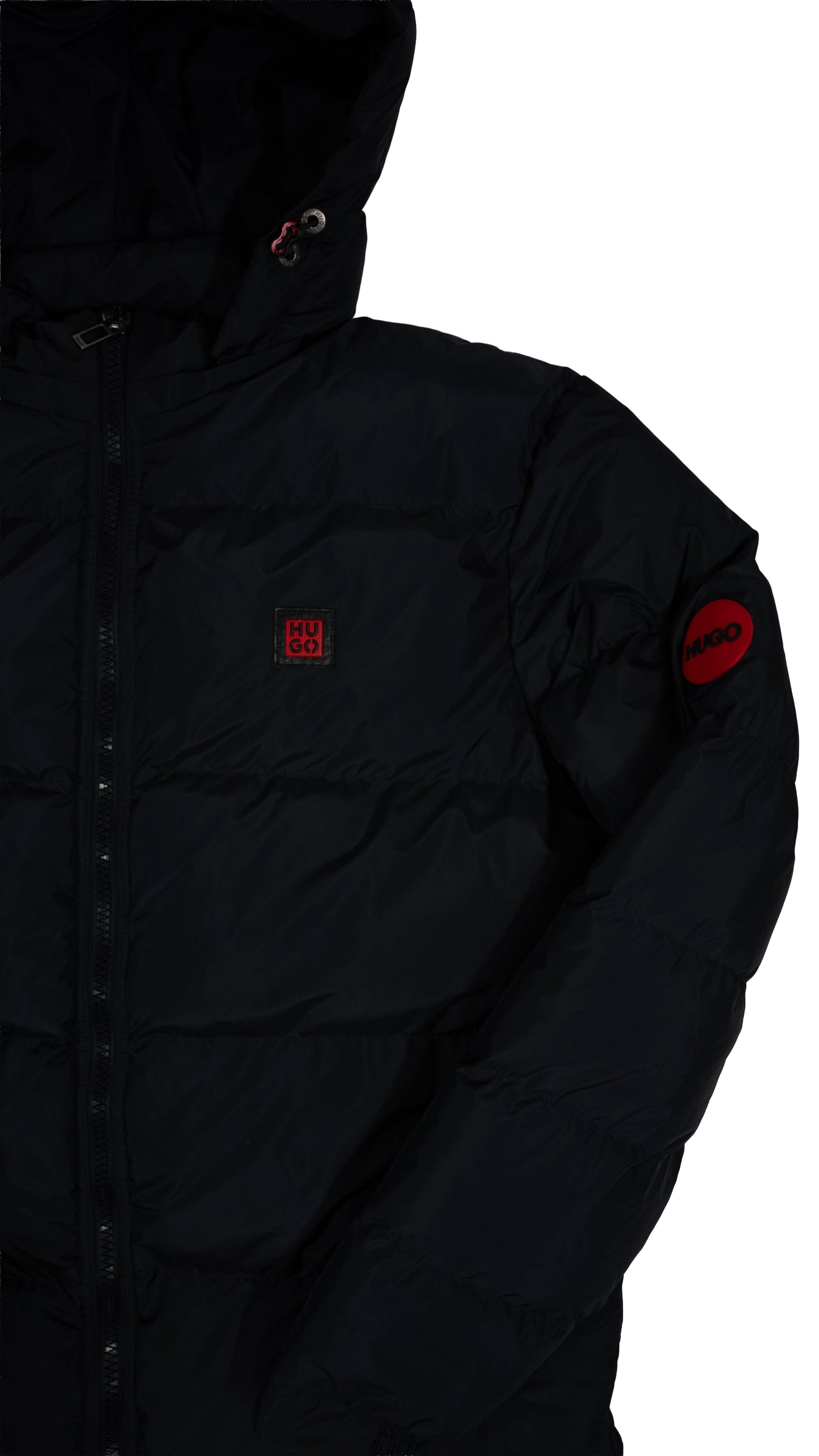 HUGO Crna Jakna sa Gumenim Znakom na Grudima i Ramenu